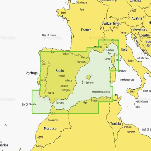 Carta Navionics+ - Sul de Portugal, Espanha e Costa do Mediterrâneo - NAEU010R