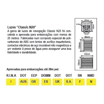 Luz de navegação topo mastro branca classic N20 225º