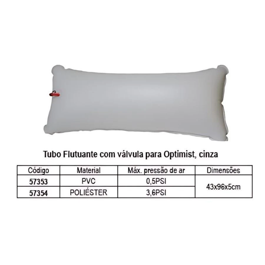 Tubo Flutuante c/ Válvula p/ Optimist, Cinza PVC