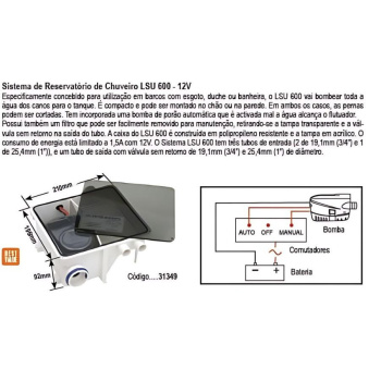 Sistema De Reservatório De Chuveiro Lsu 600 -12V