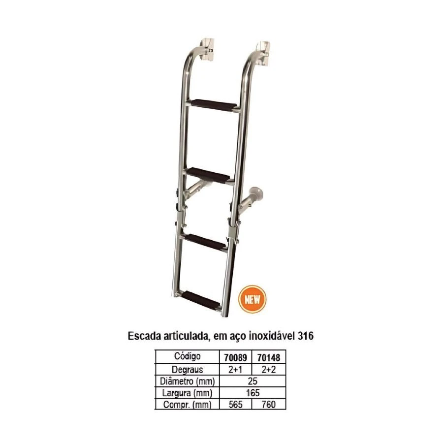 Escada articulada aço inox 316, 2+2 degraus, 165x760mm Escada articulada aço inox 316, 2+2 degraus, 165x760mm