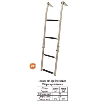 Escada em aço inox 316 p/ plataforma, 1+2 degraus, 230x730mm