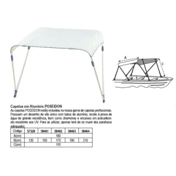 Capota alumínio POSEIDON branca 180x150x110cm