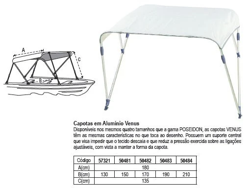 Capota alumínio VENUS branca 180x150x135cm