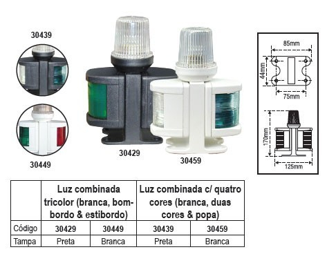 Luz combinada c/4 cores (branca, 2 cores e popa) Luz combinada c/4 cores (branca, 2 cores e popa)