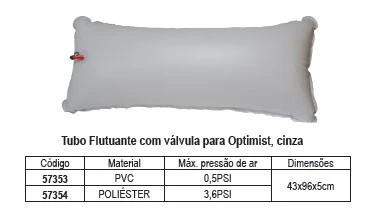 Tubo Flutuante c/ Válvula p/ Optimist, Cinza poliéster Tubo Flutuante c/ Válvula p/ Optimist, Cinza poliéster