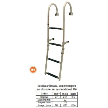 Escada articulada c/ montagem em alcatrate, 3+2 degraus, 270x1250mm