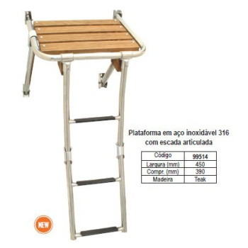 Plataforma em aço inox 316 c/ escada articulada, 450x390mm
