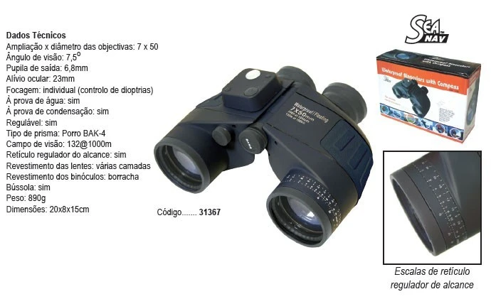Binóculos à prova de Água c/ bússola Sea Nav WECR 7x50