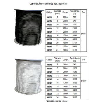 Rolo Cabo Âncora 200m Branco 12 mm