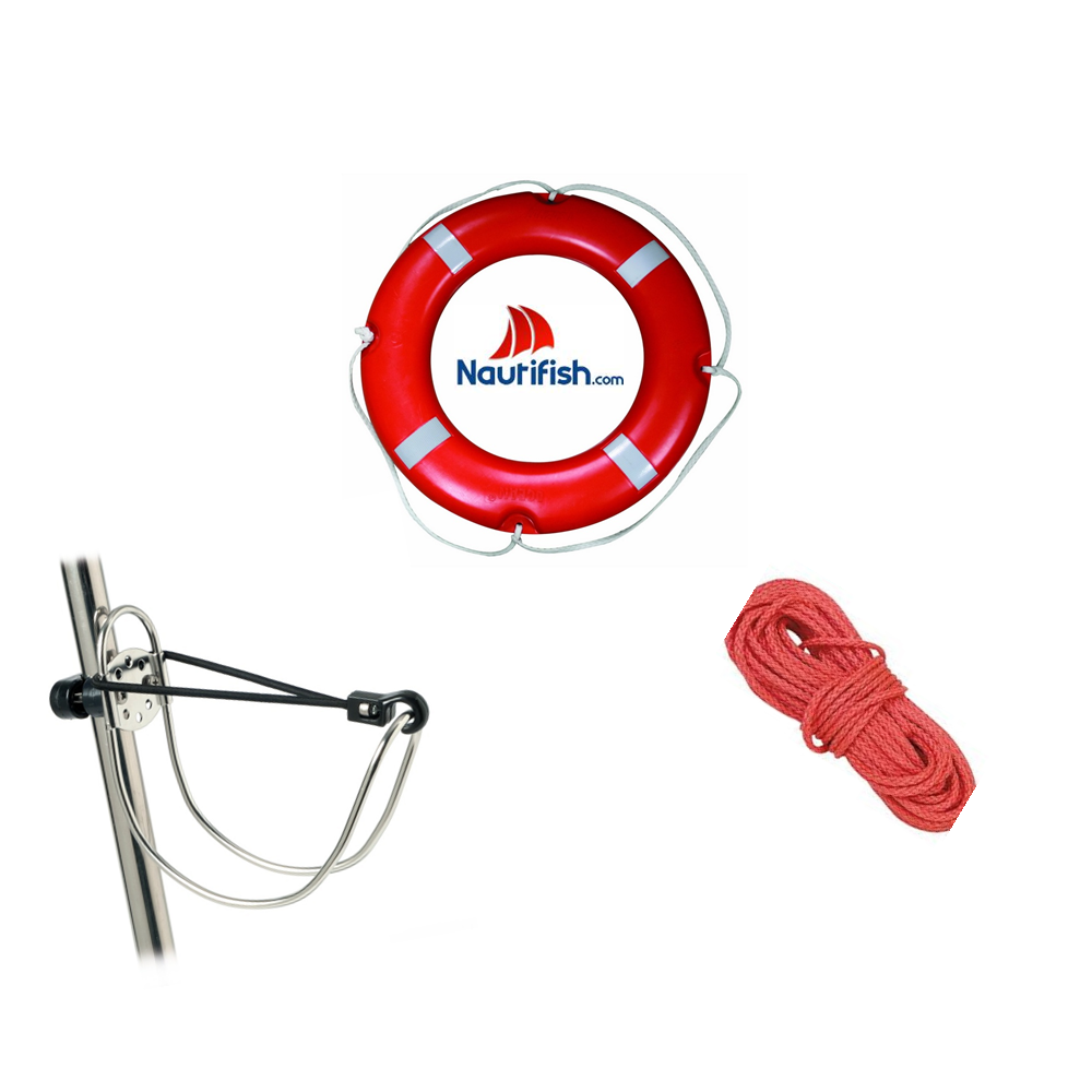 Kit de Segurança - Bóia salva-vidas homologada solas 2.5kg, Retenida e Suporte inox Kit de Segurança - Bóia salva-vidas homologada solas 2.5kg, Retenida e Suporte inox