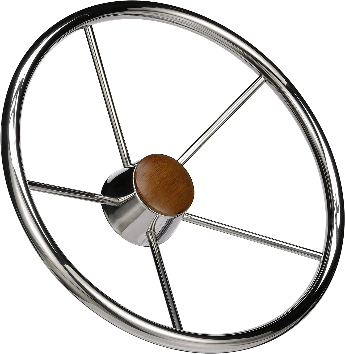 Volante Série Destroyer em aço inox com tampa de teca - Seachoice Volante Série Destroyer em aço inox com tampa de teca - Seachoice
