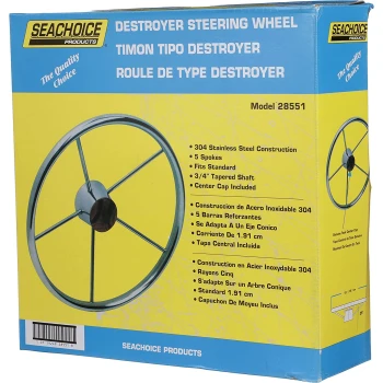 Volante Série Destroyer em aço inox com tampa de teca - Seachoice