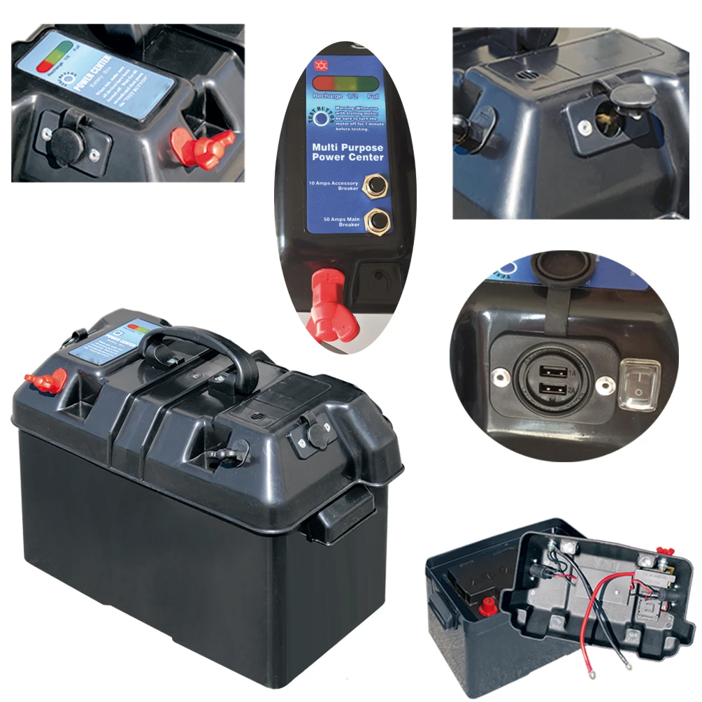 Caixa de Transporte de Bateria - 1 Tomadas 12V - 2 USB -Indicador de Bateria Caixa de Transporte de Bateria - 1 Tomadas 12V - 2 USB -Indicador de Bateria