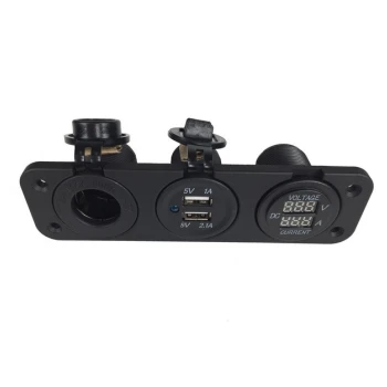 Tomada Isqueiro / Tomada 2 USB + Voltímetro e Amperímetro