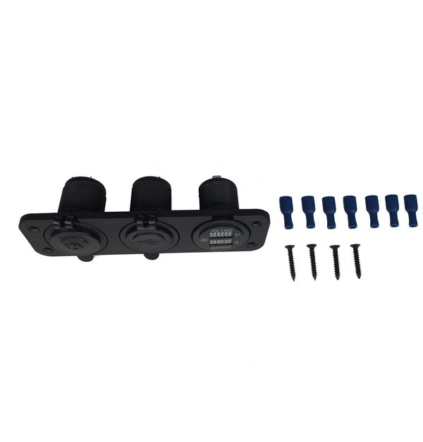 Tomada Isqueiro / Tomada 2 USB + Voltímetro e Amperímetro