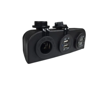 Tomada Isqueiro / Tomada 2 USB + Voltímetro e Amperímetro - Tipo Cúpula