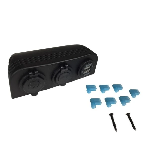 Tomada Isqueiro / Tomada 2 USB + Voltímetro e Amperímetro - Tipo Cúpula