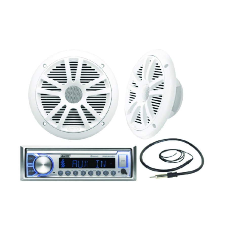 Pack rádio Bluetooth/Mp3/Am/Fm Seachoice + Par de Colunas + Antena Pack rádio Bluetooth/Mp3/Am/Fm Seachoice + Par de Colunas + Antena