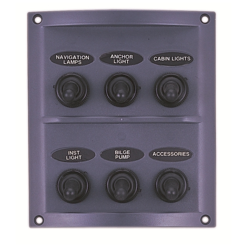 Quadro Elétrico Preto de 6 Interruptores - 12V - IP65 Quadro Elétrico Preto de 6 Interruptores - 12V - IP65