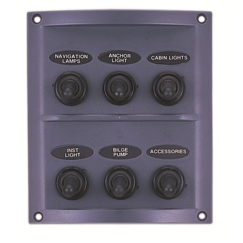 Quadro Elétrico Preto de 6 Interruptores - 12V - IP65 Quadro Elétrico Preto de 6 Interruptores - 12V - IP65